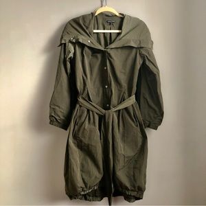 Eileen Fisher Bubble Hem Belted Trench Coat Dark Olive Green Size X-Small